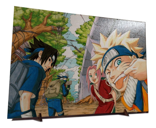 Placa Decorativa Naruto Clássico Time 7 Kakashi Sasuke Ninja Cor